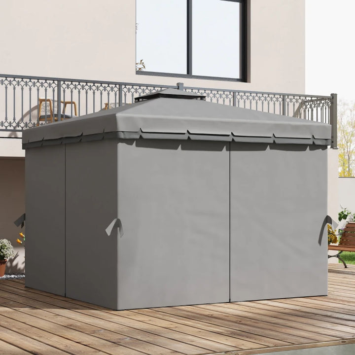 10' x 10' 2-Tier Outdoor Gazebo Canopy Tent with Mesh Sidewalls - Durable Weather-Resistant Patio Shelter