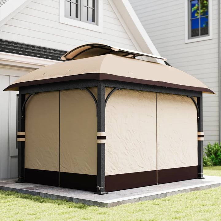 11' x 13' Patio Gazebo Double Roof Outdoor Canopy - UV Protection & Insect Netting