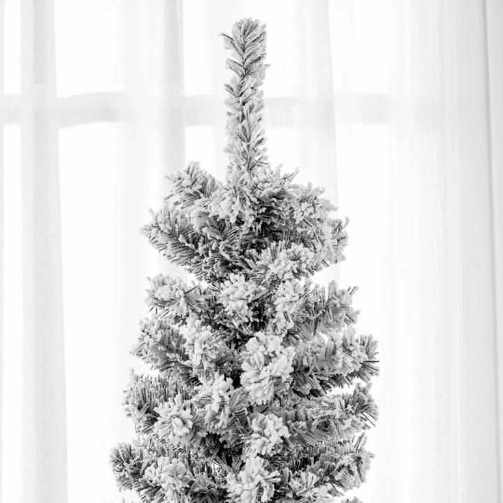 6ft 492-Tip Unlit Snow Flocked Slim Artificial Pencil Christmas Holiday Fake Xmas Tree, Black