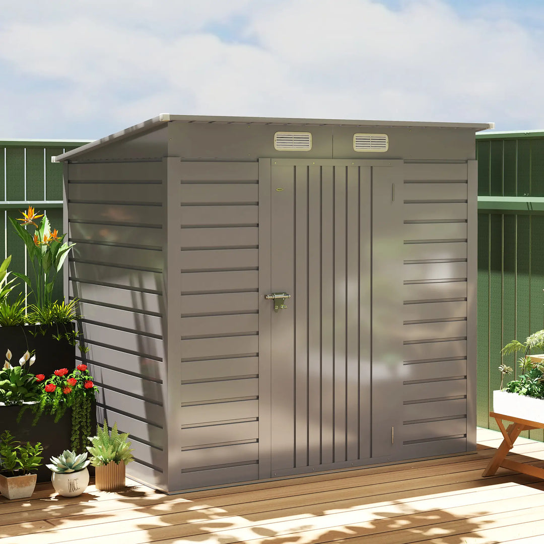 6' x 4' Galv Steel Metal Outdoor Bike Tool Storage Utility Garden Shed, Swing Door, Vents, Lt Grey