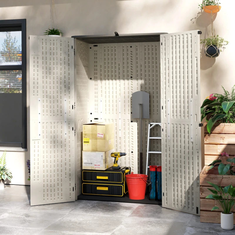 Outdoor Storage Cabinet Cream White - Large Capacity Lockable Garden Shed