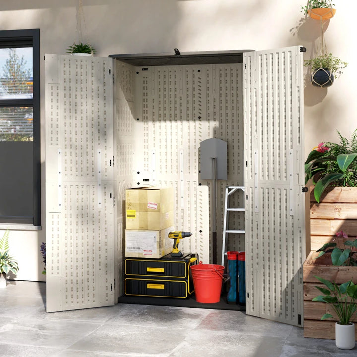 Outdoor Storage Cabinet Cream White - Large Capacity Lockable Garden Shed