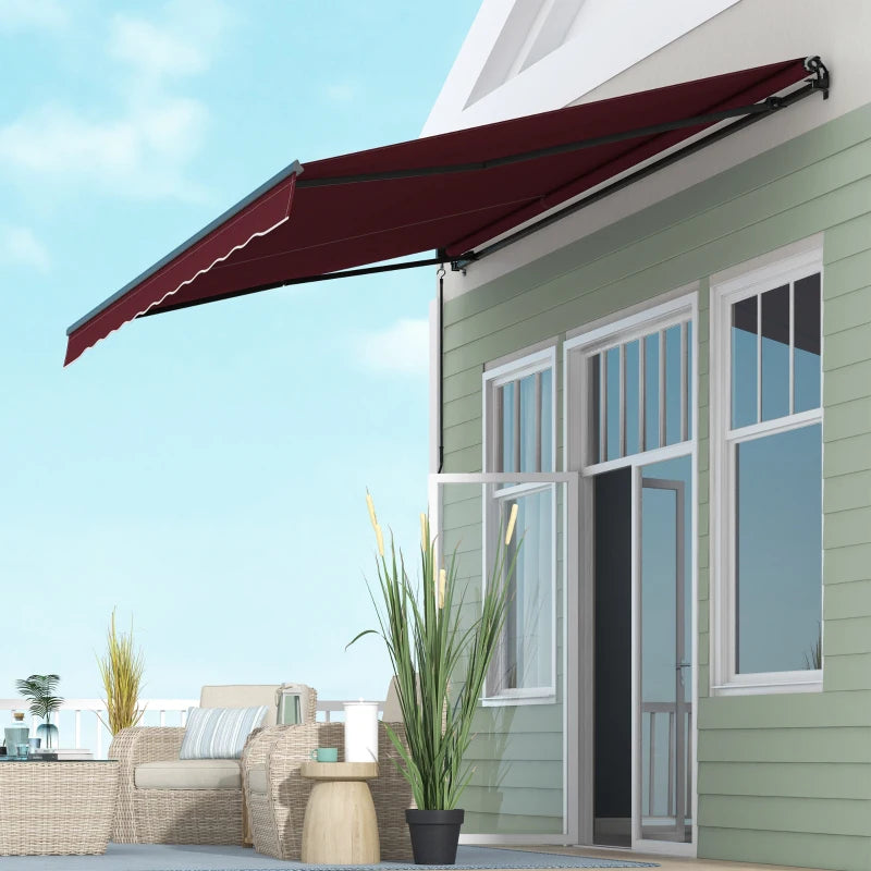 15' x 10' Large Manual Retractable Awning UV Resistant Sun Shade Canopy Outdoor Patio, Wine Red