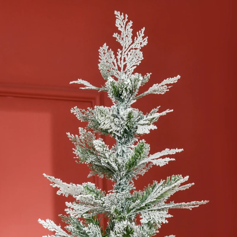 7.5ft 880-Tip Unlit Frosted Realistic Christmas Holiday Xmas Tree, Cypress Branches, Snow Green