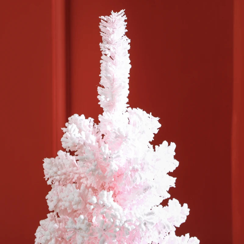 5ft 390-Tip Unlit Snow Flocked Slim Artificial Pencil Christmas Holiday Fake Xmas Tree, Pink