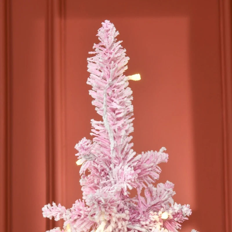 6ft 500-Tip Pre-lit Lush Slim Artificial Pencil Christmas Holiday Tree w 250 LED Lights, Pink