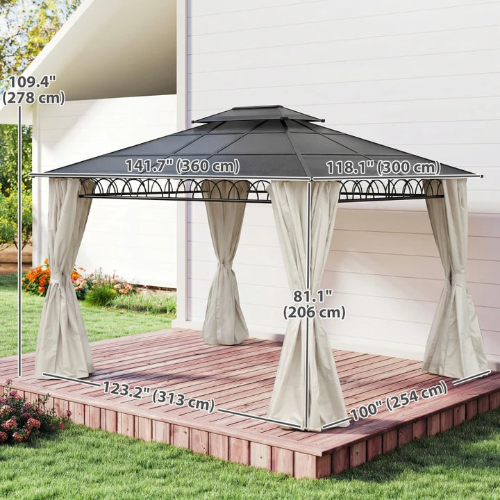 10' x 12' Outdoor Gazebo Canopy - Durable Double Roof with Polycarbonate Hardtop