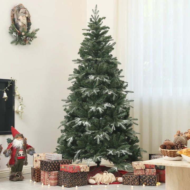 6ft 850-Tip Natural Look Ice Crystal Snow Flocked Artificial Christmas Holiday Xmas Tree, Green