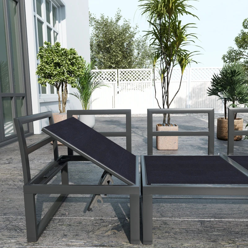 4 Pieces Outdoor Patio Furniture Set - Reclining Garden Corner Sofa with Coffee Table
