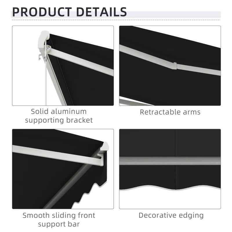 10' x 8' Electric Retractable Awning Sun Shade Canopy w Remote, Outdoor Patio Deck, Black