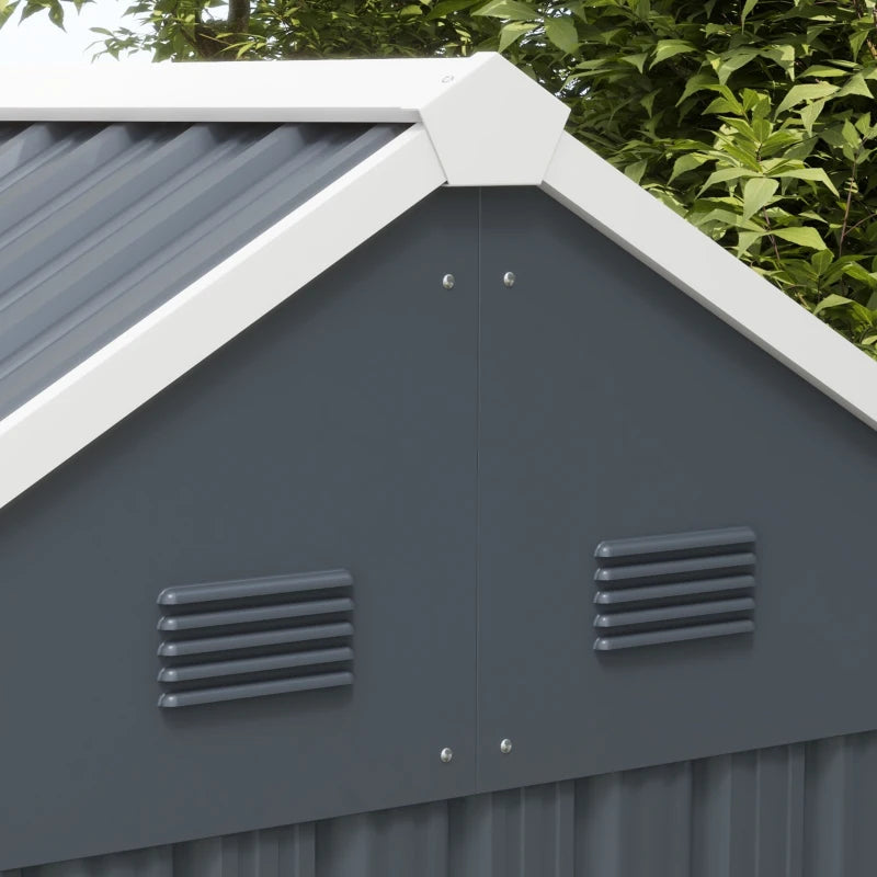 7’ x 5.6’ x 7.2’ Outdoor Metal Storage Shed w/ Lockable Doors, Vent, Sloped Roof - Dark Grey