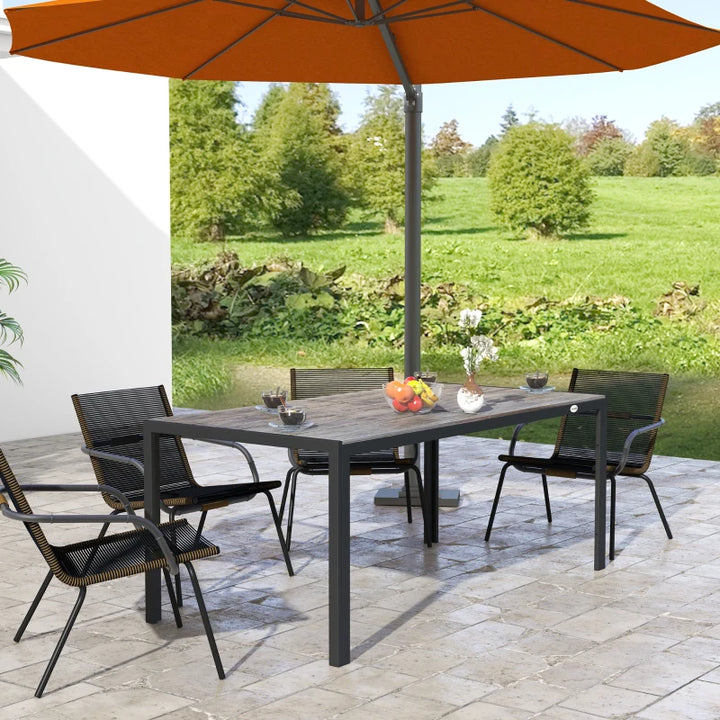 71" x 35" Lg Aluminum Dining Table w Wood-Plastic Composite Top Outdoor Patio, Distressed Grey