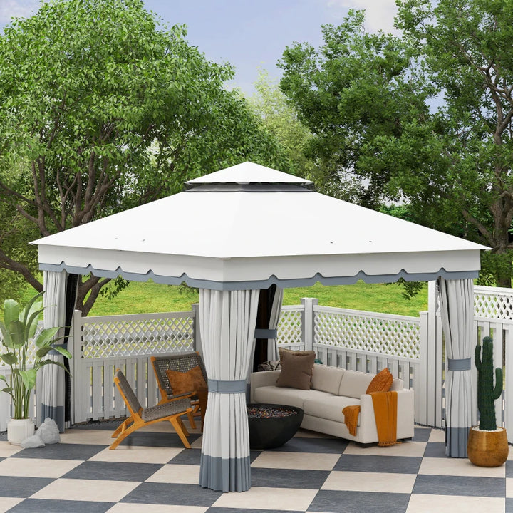 Double Roof Patio Gazebo Canopy 10' x 12' - UV Protection & Privacy Outdoor Shelter