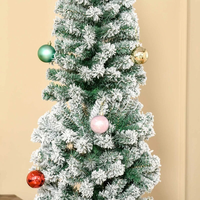 NEW 7.5ft 738-Tip Unlit Snow Flocked Slim Artificial Pencil Christmas Holiday Xmas Tree, Green