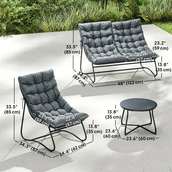 4 Piece Patio Furniture Set with Loveseat, Chairs and Round Table - Durable Outdoor Conversation Set