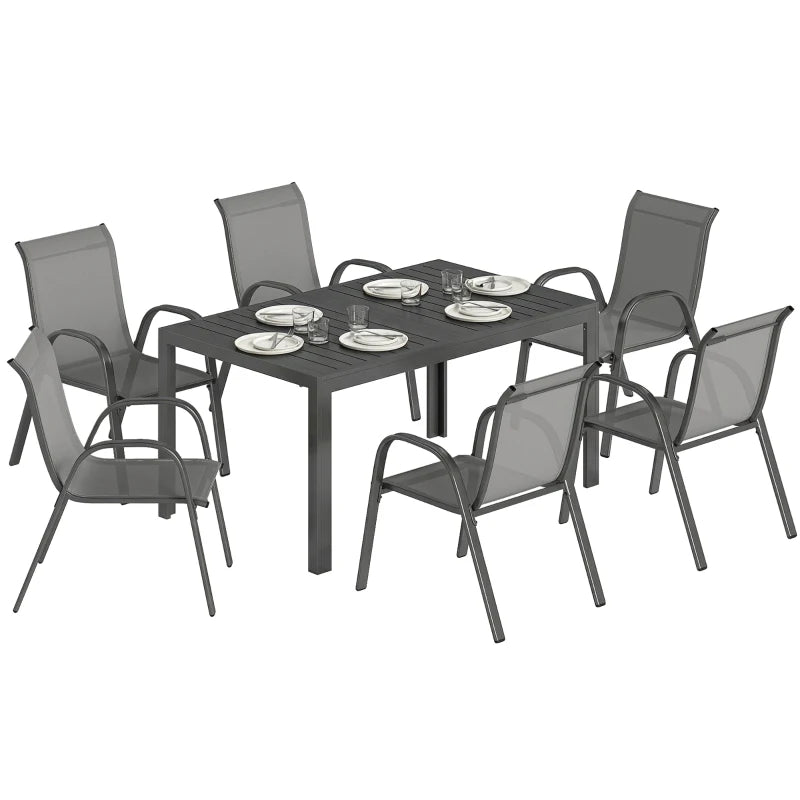 7 Pieces Outdoor Dining Set for 6 - Durable Stackable Patio Furniture with Rectangular Table