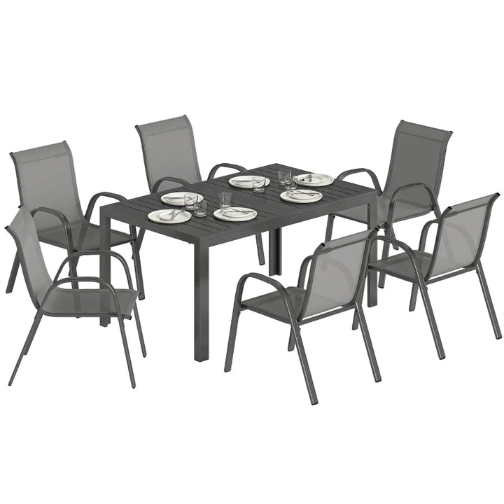 7 Pieces Outdoor Dining Set for 6 - Durable Stackable Patio Furniture with Rectangular Table