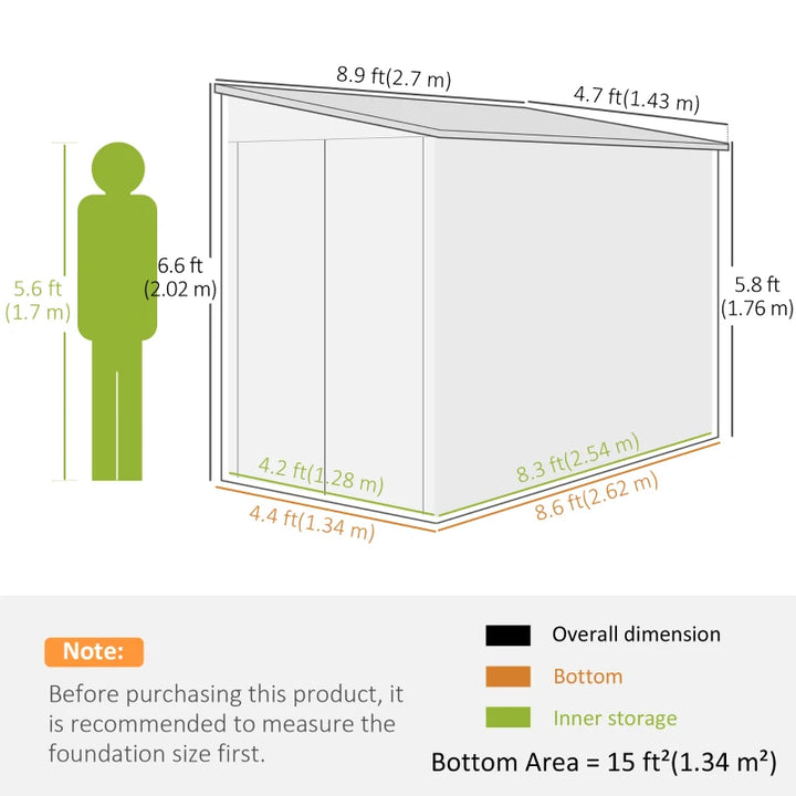 Steel Outdoor Storage Shed Lean To Design - Durable Weather Resistant Tool Storage