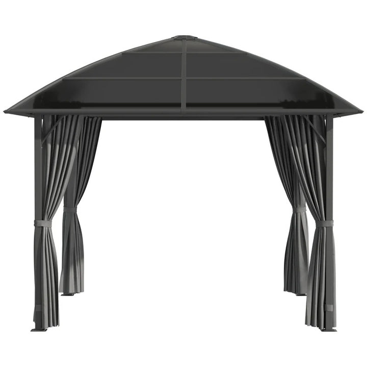 10' x 10' PC & Aluminum Hardtop / Steel Frame Gazebo Canopy Outdoor Shade Patio, Curtains, Grey