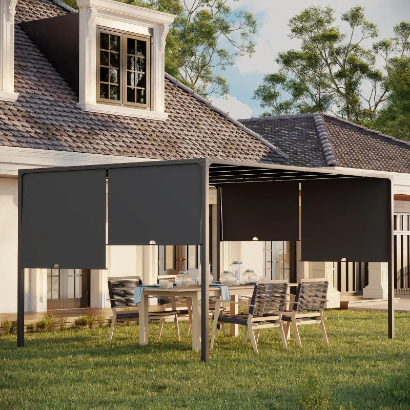 13' x 10' Steel Pergola Shelter w Solar LED Lights, Adjustable Roof Shade Outdoor Patio, Grey
