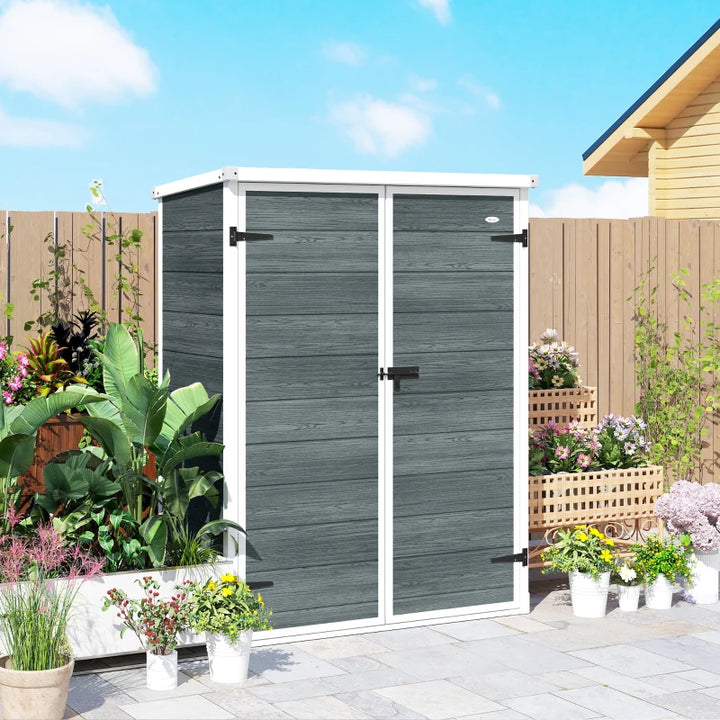 Outdoor 4.4' x 2.3' Plastic Storage Shed with Lockable Doors and Foldable Shelves - Weather Resistant Garden Storage
