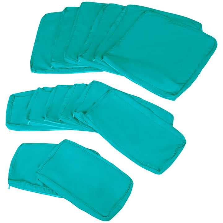 14pc Replacement Patio Cushion Cover Set for Outdoor Sectional Sofa Set, Turquoise Blue-Green