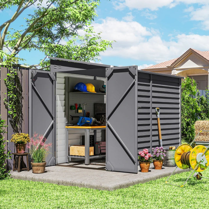 Steel Outdoor Storage Shed 4.6'x9' - Weather Resistant Lockable Garden Tool Shed