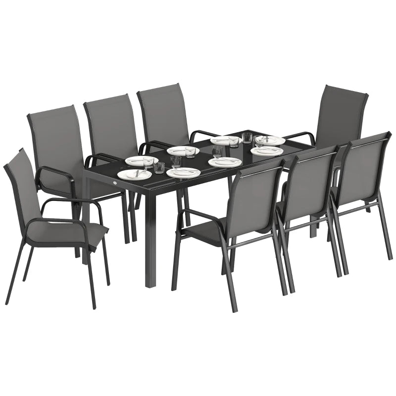 9 Pieces Patio Set with Stackable Chairs - Durable Outdoor Dining Set with Tempered Glass Top