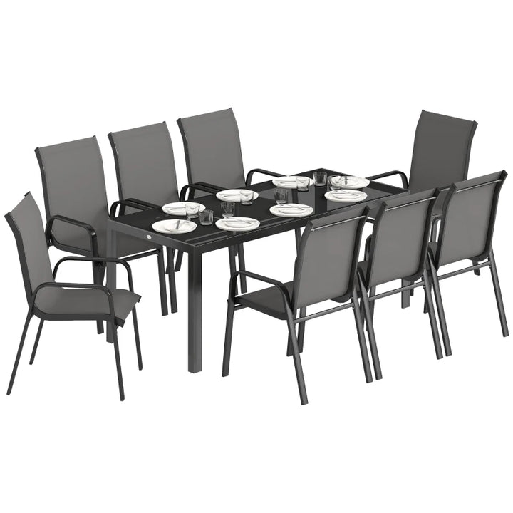 9 Pieces Patio Set with Stackable Chairs - Durable Outdoor Dining Set with Tempered Glass Top