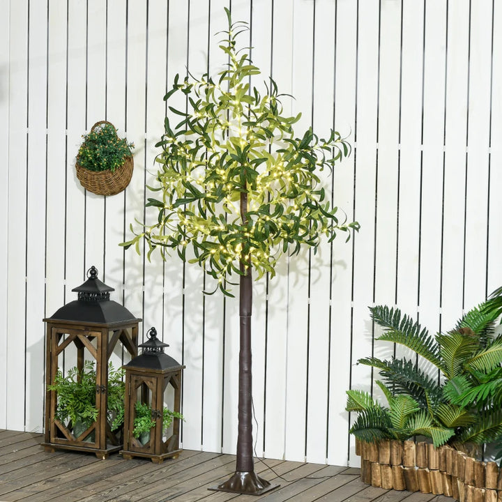 6ft Prelit Artificial Olive Tree w/ 300 Warm White Lights for Indoor-Outdoor Christmas Wedding Home Decor