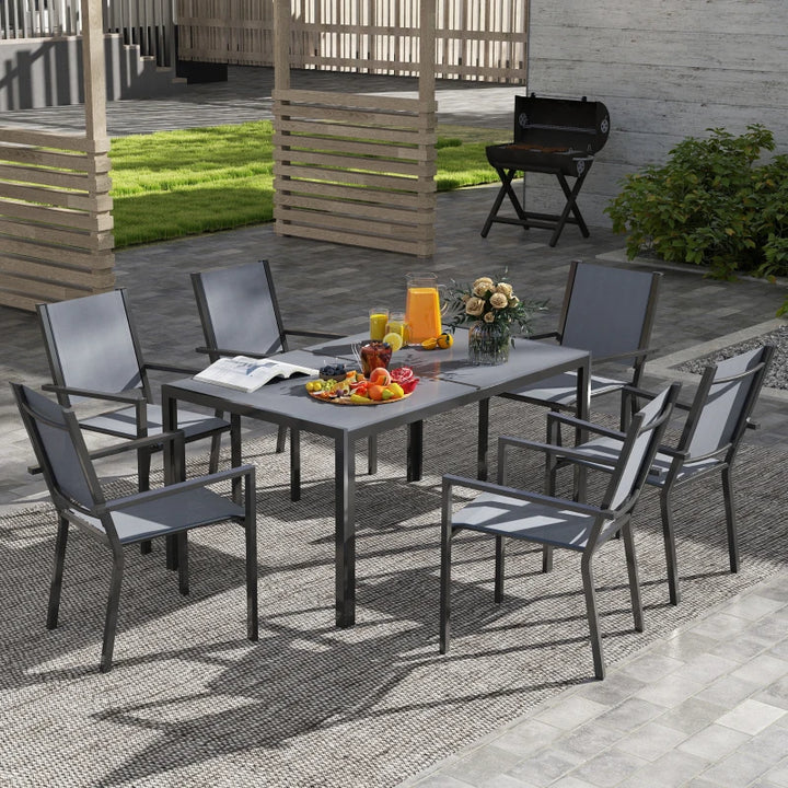 7 Piece Outdoor Dining Set with Stackable Chairs - Durable Rust-Resistant Patio Furniture
