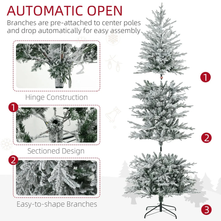 7ft 850-Tip Pre-lit Frosted Realistic Artificial Christmas Holiday Tree, 350 LED, Snow Green