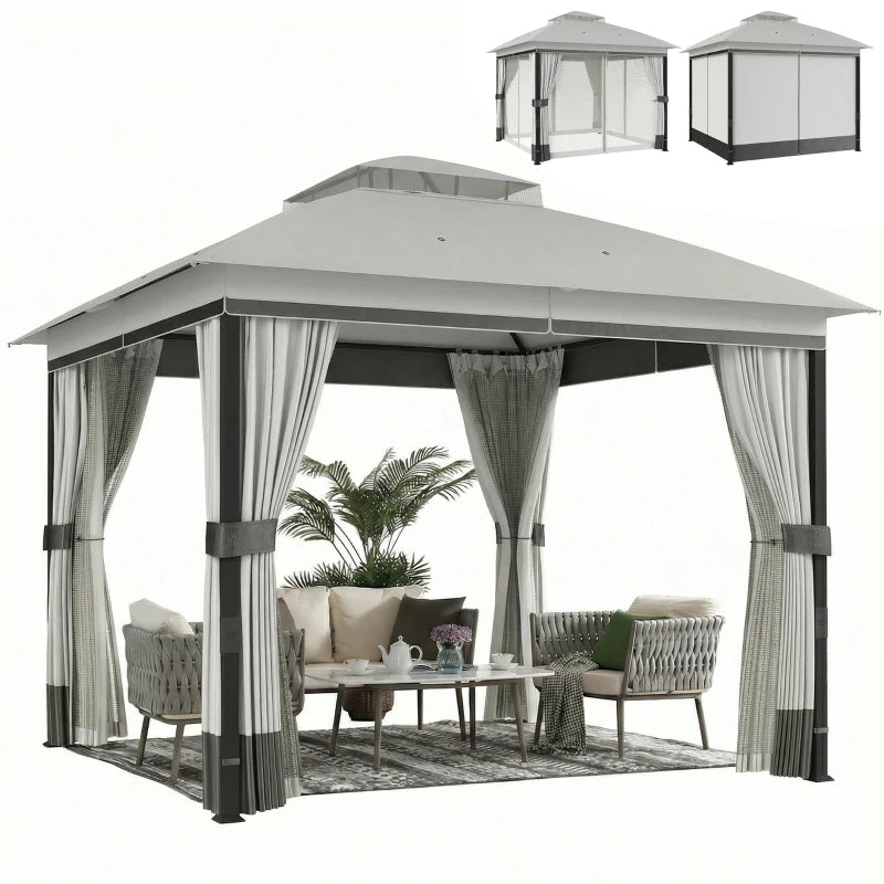 10' x 10' Patio Gazebo Double Roof Canopy with Curtains - Durable Steel Frame Outdoor Shelter