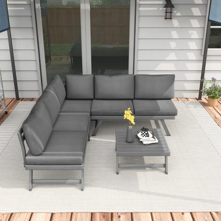 Convertible Outdoor Corner Garden Set 4-Piece - Modular Patio Furniture with Adjustable Recliner