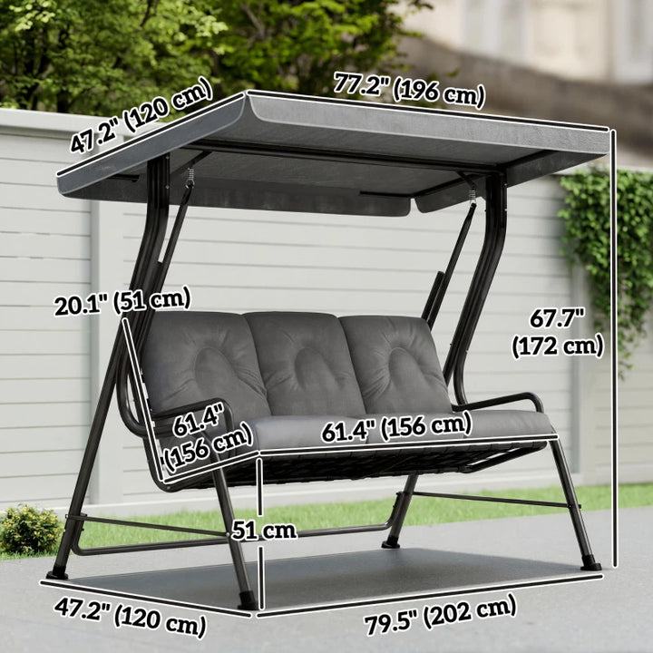 3-Person Patio Swing Chair with Canopy - Comfortable Outdoor Seating