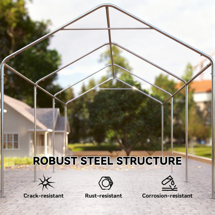 20' x 10' Heavy Duty Carport Shelter w Walls for Truck Bike RV Boat Garage Outdoor Storage, Lt Grey