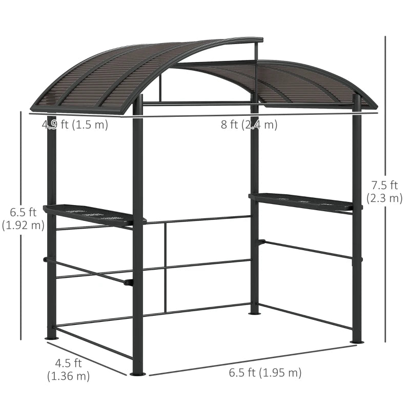 8' x 5' Aluminum Steel Grill Gazebo Canopy Shelter w PC Hardtop Tiered Roof, Shelves, Dark Grey