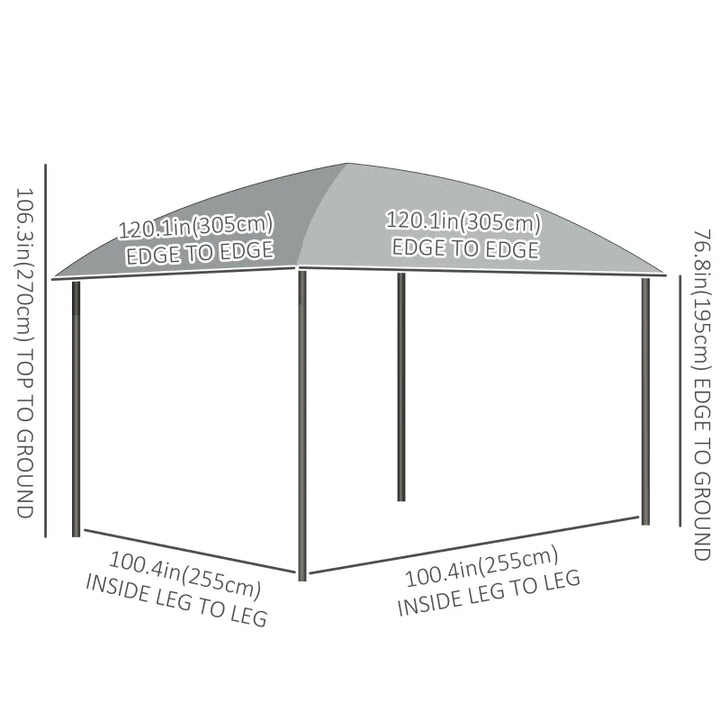 10' x 10' PC & Aluminum Hardtop / Steel Frame Gazebo Canopy Outdoor Shade Patio, Curtains, Grey