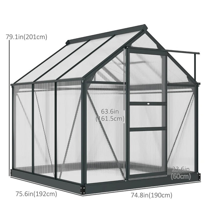 6' x 6' x 7' Walk-in Aluminum Polycarbonate Greenhouse Outdoor Garden Flowers Vegetables, Grey