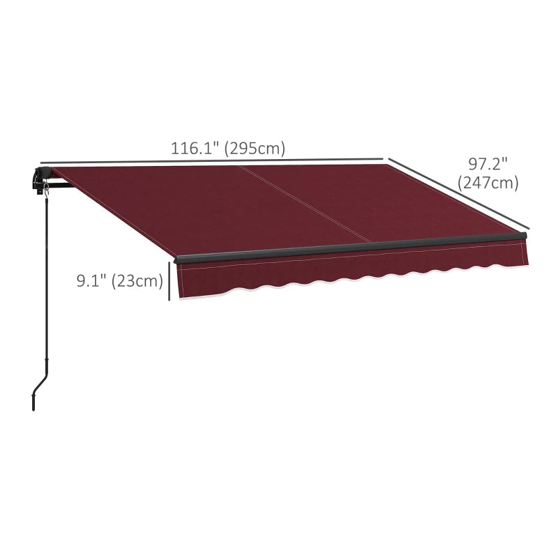 10' x 8' Manual Retractable Awning UV Resistant Sun Shade Canopy Outdoor Patio Deck, Wine Red