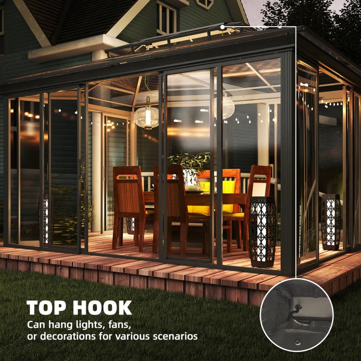 Hardtop Gazebo 10' x 14' Sun Room With Double Sliding Doors - Weatherproof Outdoor Patio Shelter