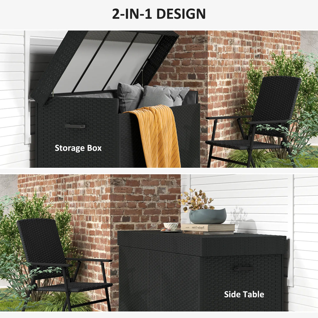 60" 165-Gal Plastic Wicker Deck Box Storage Bin w Wheels for Cushions Tools Outdoor Patio, Black