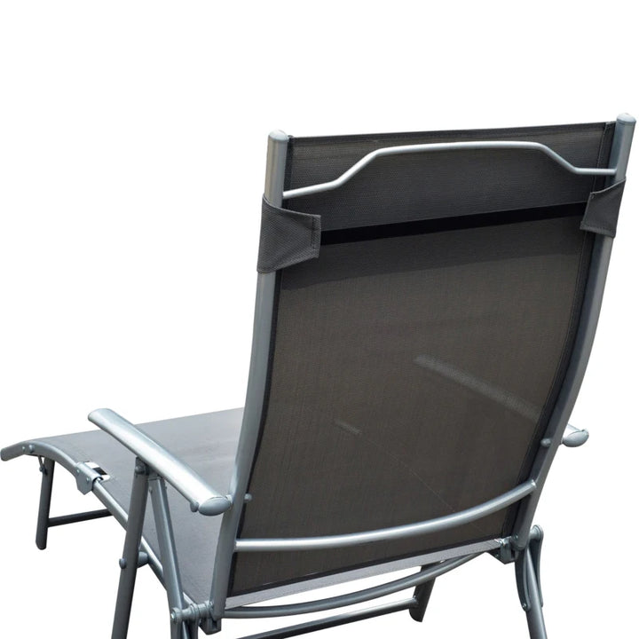 Folding Deck / Patio Sun Lounger w/ Neck Pillow - Grey