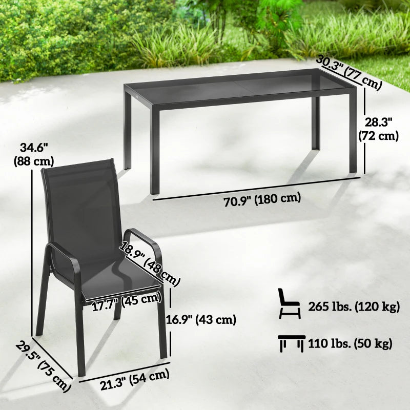9 Pieces Patio Set With Stackable Chairs and Glass Top - Durable Outdoor Dining Furniture