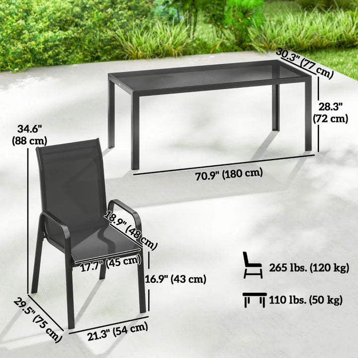9 Pieces Patio Set With Stackable Chairs and Glass Top - Durable Outdoor Dining Furniture
