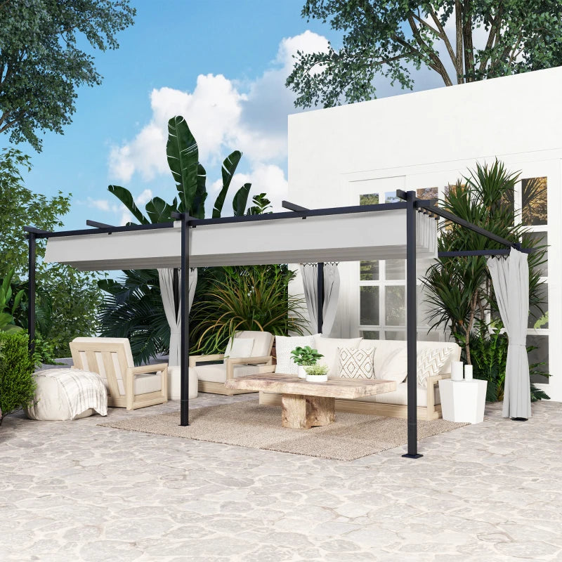 Metal Retractable Pergola Canopy with Sidewalls - UPF30+ Outdoor Sun Shade Shelter