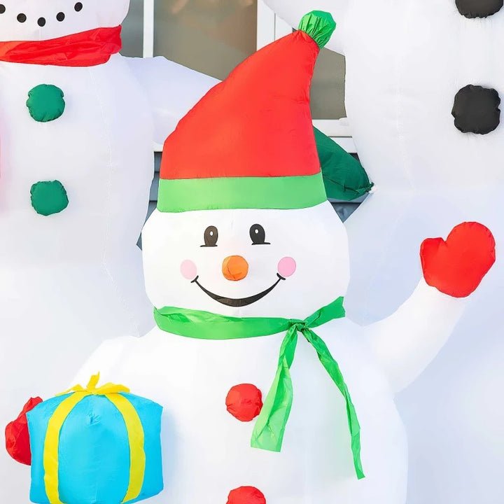 7ft Inflatable Holiday Christmas Outdoor Lawn Decoration w Lights - Snowman Family, White / Red