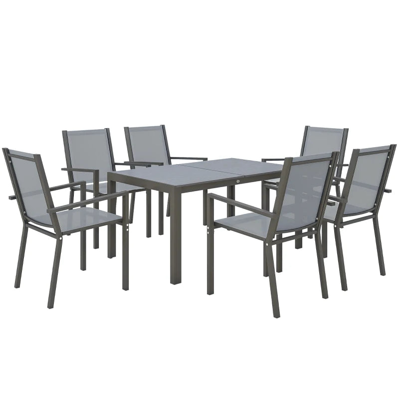 7 Piece Outdoor Dining Set with Rectangular Table and Stackable Chairs - Durable Weather Resistant Patio Furniture