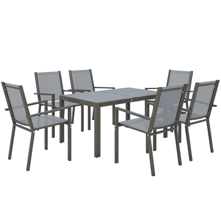 7 Piece Outdoor Dining Set with Rectangular Table and Stackable Chairs - Durable Weather Resistant Patio Furniture