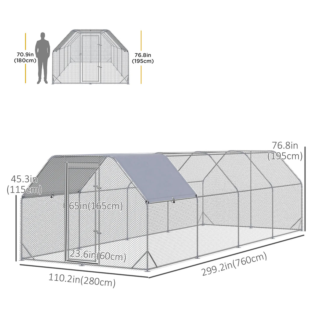 24.9' x 9.2' x 6.5' Large Galv Steel Flat Roof Outdoor Chicken Run Coop Cage Shelter Pet Fence Yard